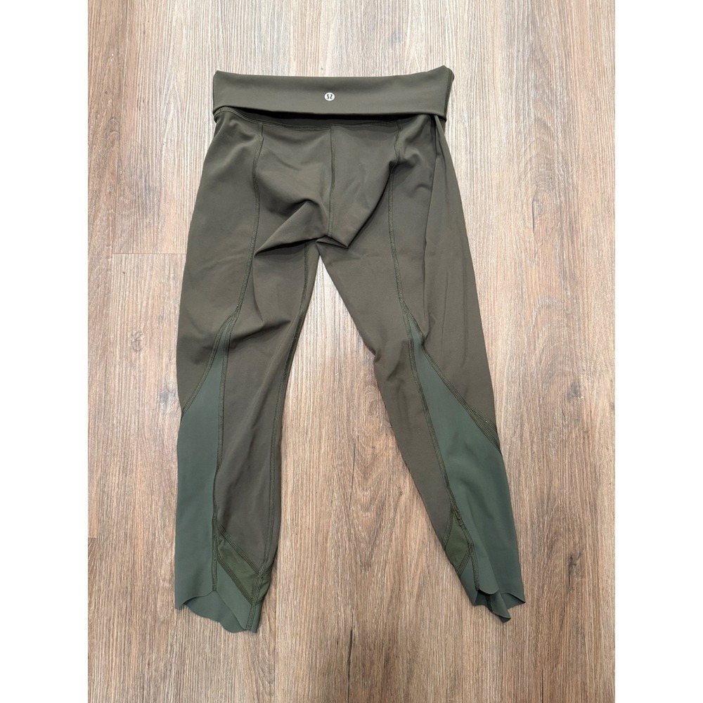 Lululemon Olive Green‎ High Rise Scalloped Hem Mesh Crop Leggings 23" Inseam